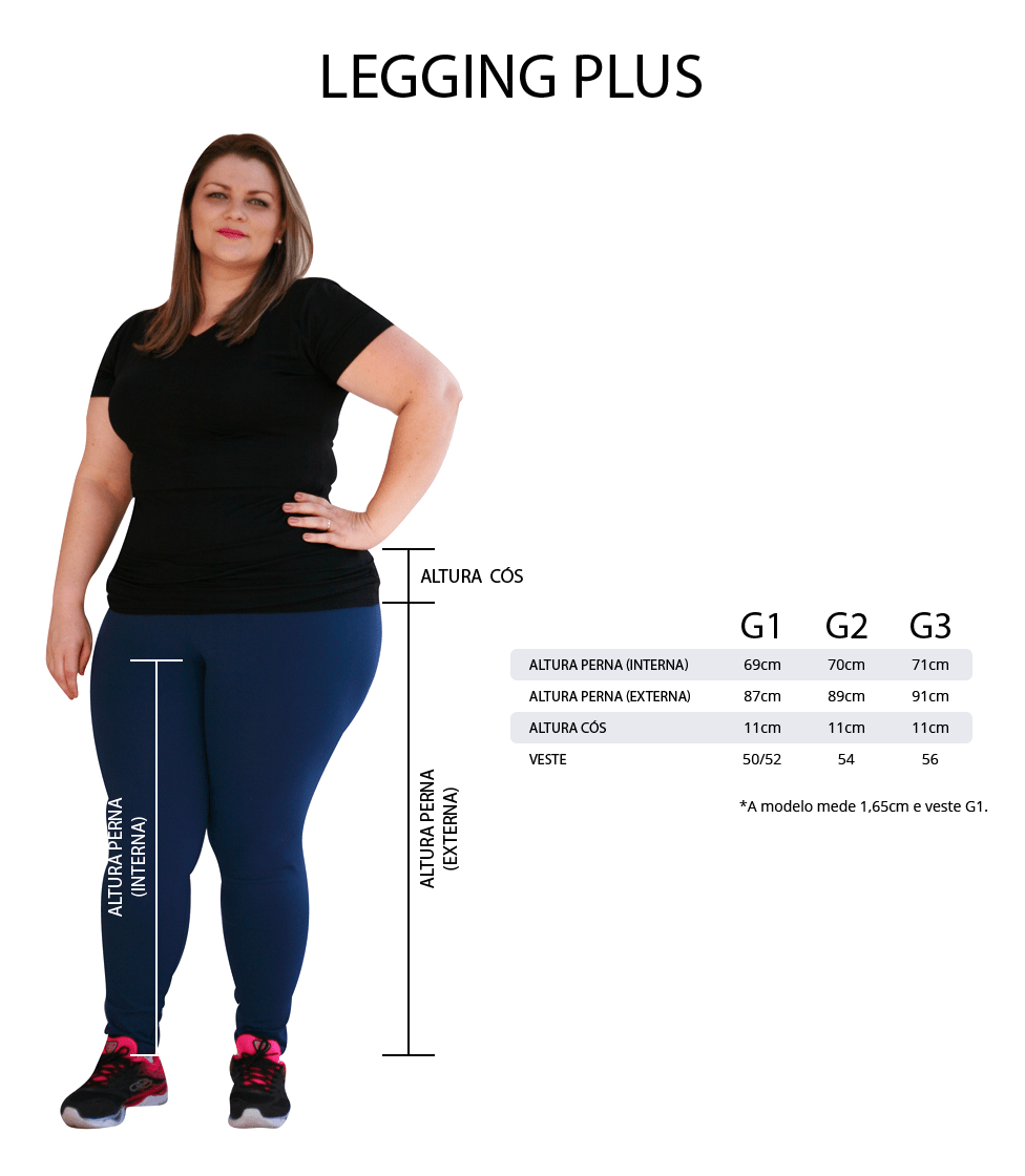 Tabela de medidas - Calças leggings Plus Size Monnieri